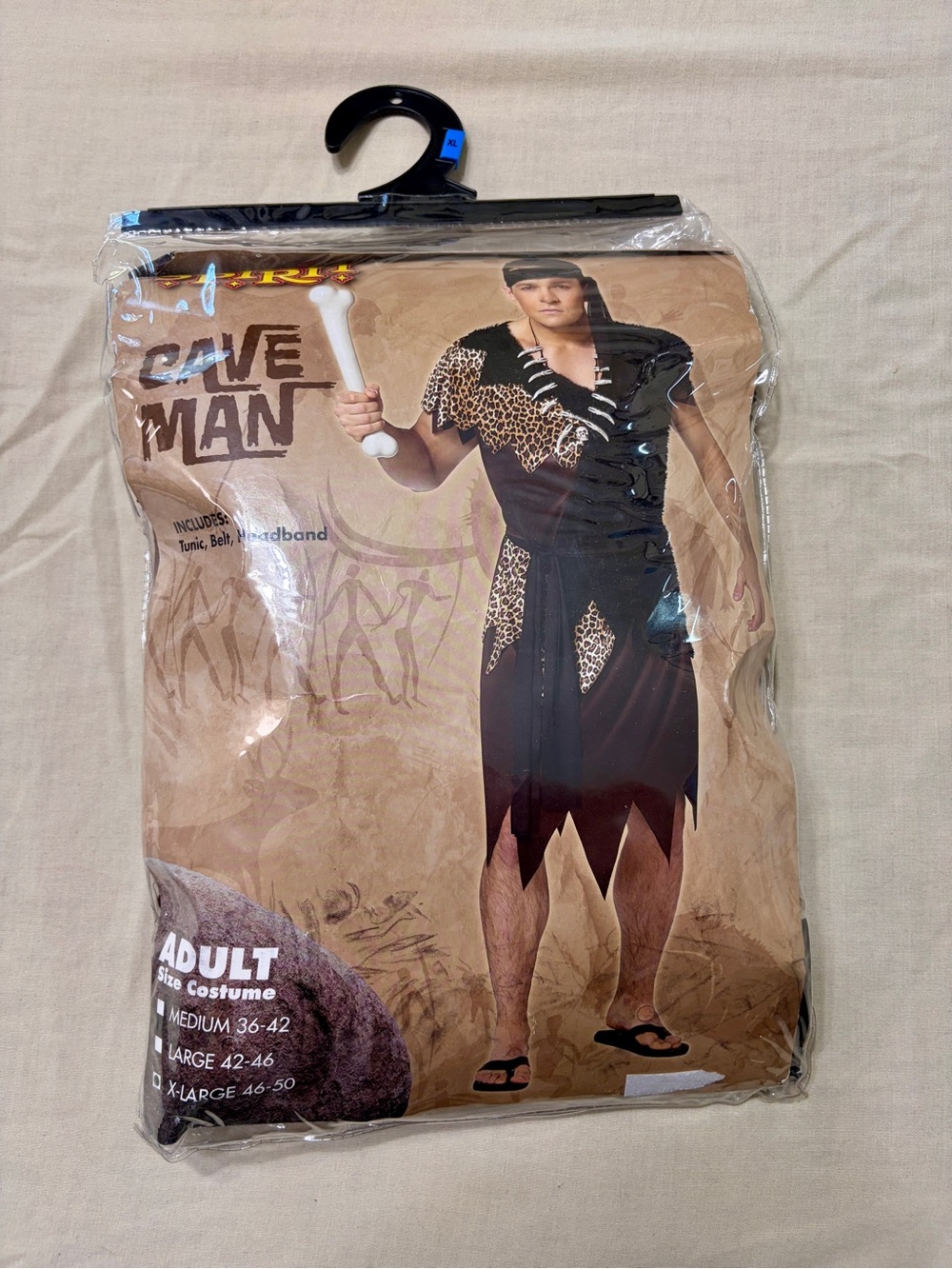 Spirit Caveman Adult XL Costume Set Tunic Belt Headband Black/Brown Polyester